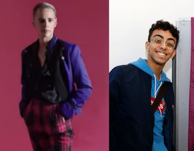 L - Fictional character TJ in Israeli comedy Douze Points. R - France's real-life Eurovision contestant Bilal Hassani