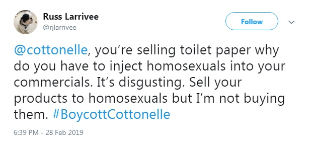 Online homophobes react to Cottonelle's recent ad depicting a gay male couple