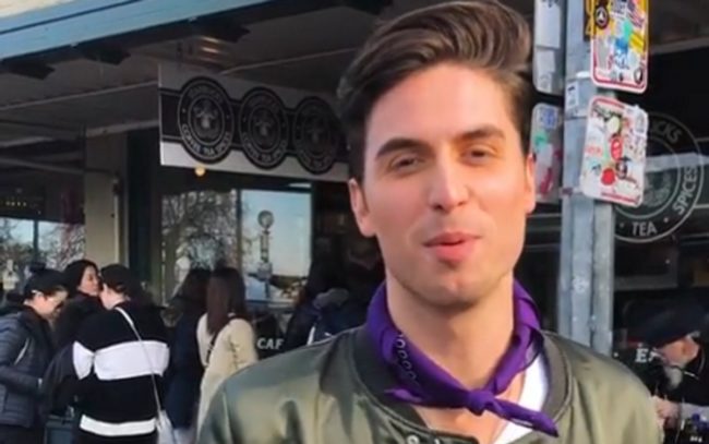 Benito Skinner looks at the camera during a video making fun of Queer Eye host Antoni Porowski.
