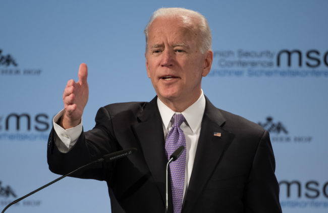 Former US Vice President Joe Biden gives a speech at the 55th Munich Security Conference—where Mike Pence also spoke—in Munich, southern Germany, on February 16, 2019.