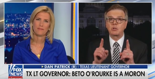 Texas Lt. Governor Dan Patrick hits out at Beto O'Rourke in an interview with Fox News host Laura Ingraham