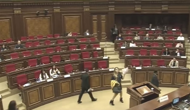 Lilit Martirosyan walking out of parliament