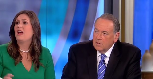 Sarah Huckabee Sanders with Mike Huckabee on The View