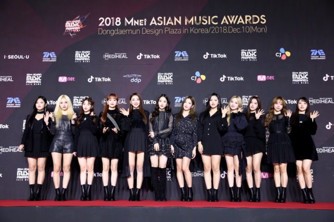 Girl group LOONA, including Yves and Chuu, attend the 2018 Mnet Music Awards PREMIERE in KOREA at Dongdaemun Design Plaza on December 10, 2018 in Seoul, South Korea.