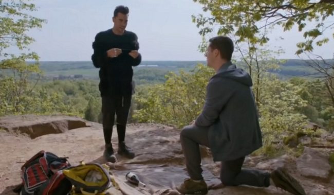David and Patrick getting engaged on Schitt's Creek in an episode aired on April 2 2019.