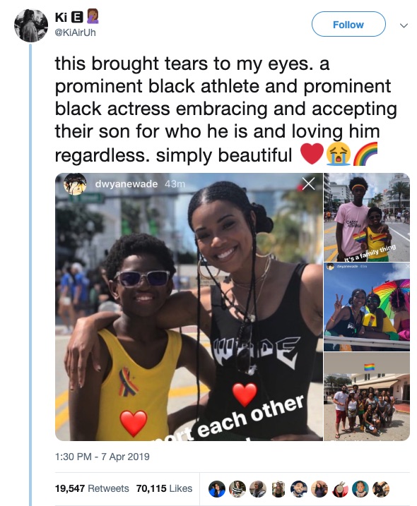 Twitter users praised Dwayne Wade and Gabrielle Union for supporting Zion at Miami Pride.