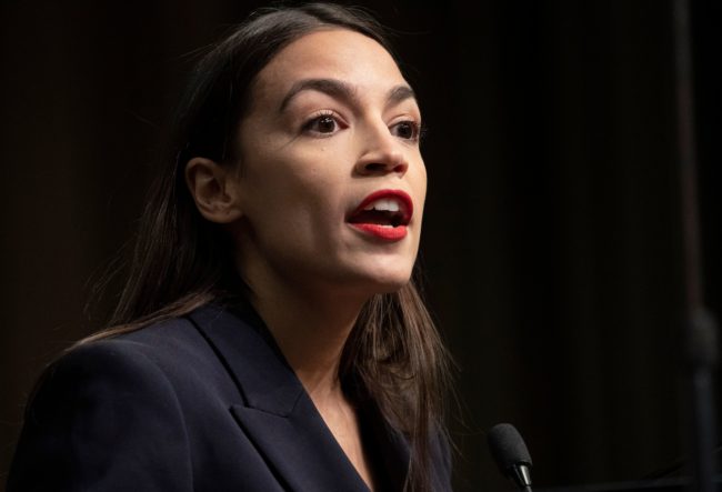 US Representative Alexandria Ocasio-Cortez speaks during a gathering of the National Action Network April 5, 2019 in New York.