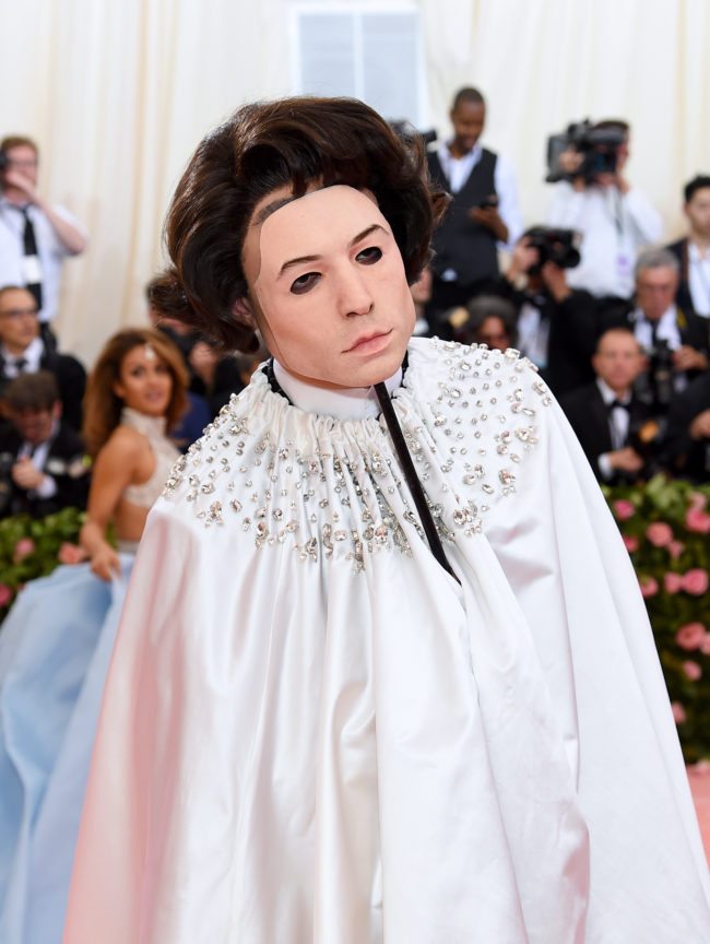 Ezra Miller sported a Burberry outfit at the Met Gala.