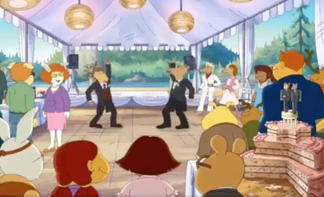 Mr. Ratburn enjoying his first dance with his husband. 