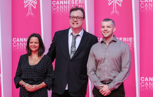 Russell T Davies with producer Nicola Shindler and actor Russell Tovey.