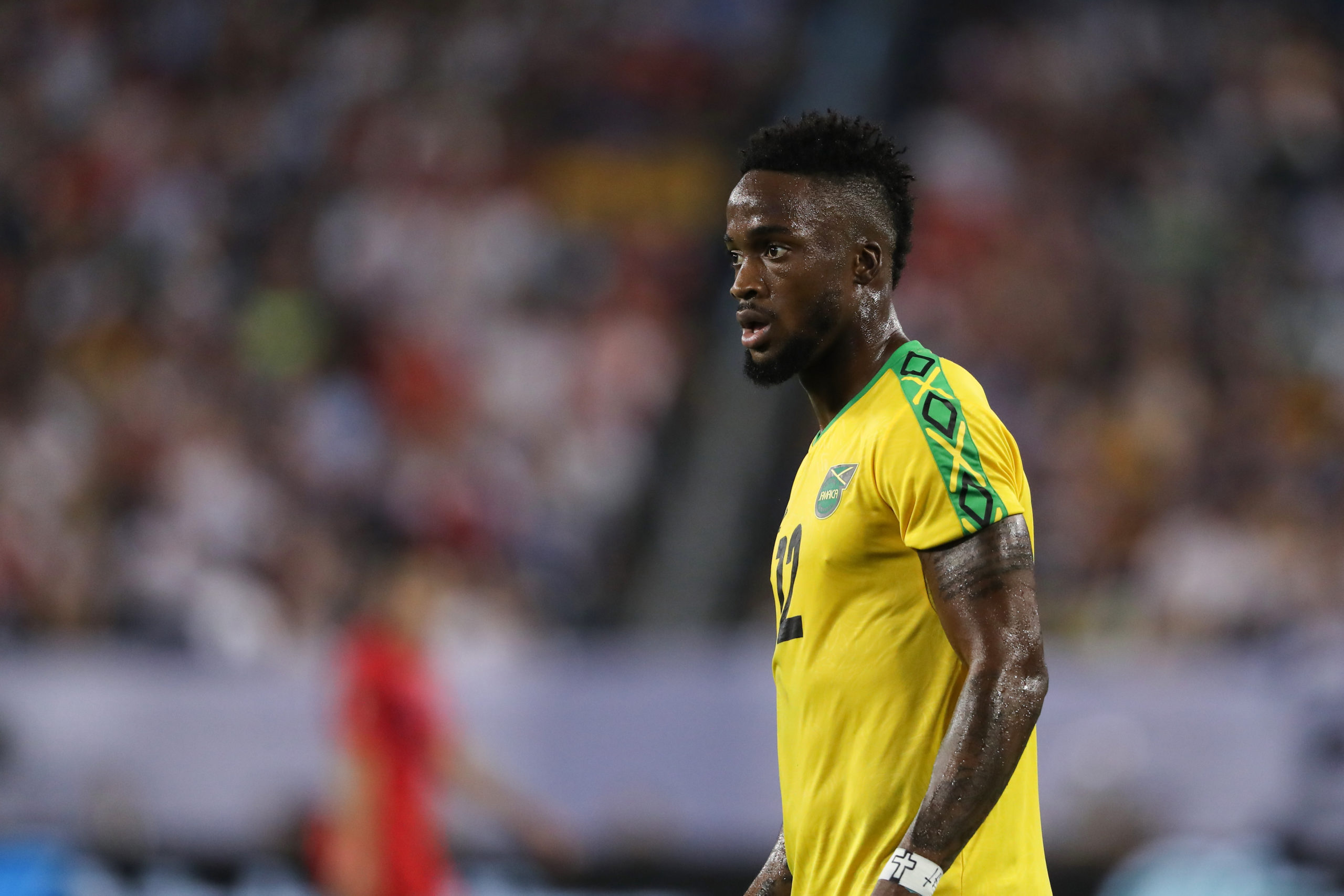 Junior Flemmings of Jamaica during the 2019 CONCACAF Gold Cup Semi Final between Jamaica and United States